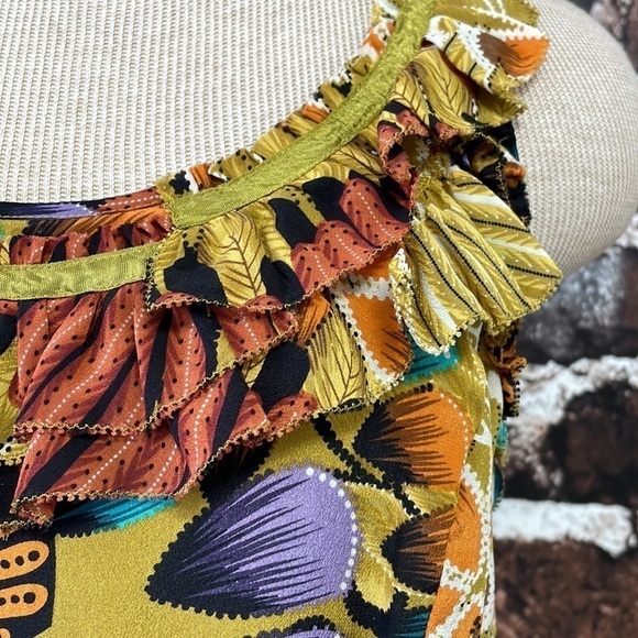 Anthropologie Edme Esyllte Dress Sleeveless Silk Orange Teal Floral Size 6 - Picture 8 of 16